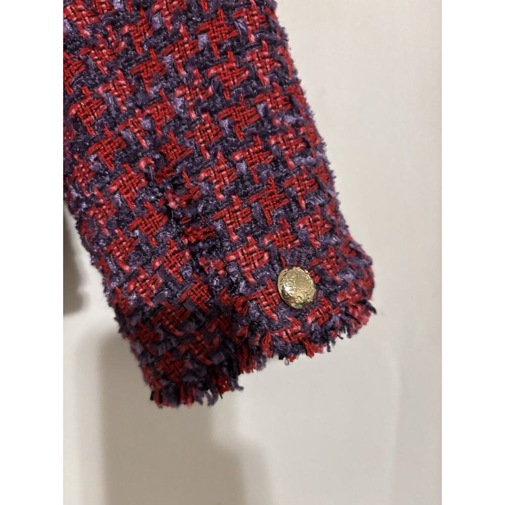 Talbots Blazer Jacke 12 Petite Red Blue Tweed Gold Buttons Cropped Women Elegant - Picture 4 of 9